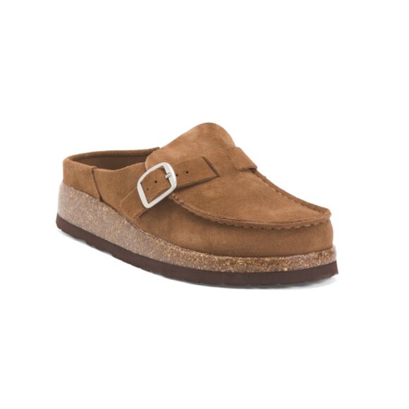 CUSHIONAIRE Shoes - CUSHIONAIRE Brown Suede Hobby Adjustable Clogs